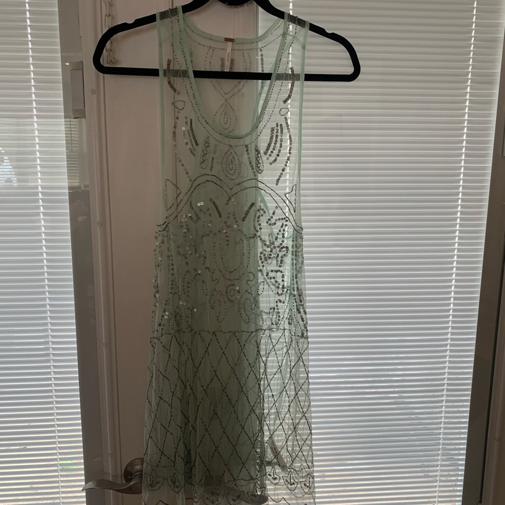 Free People Aqua Sequin Embellished tank